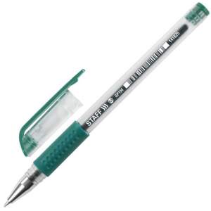 Ручка гелевая STAFF эконом зеленая с резин...