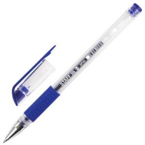 Ручка гелевая STAFF эконом синяя с резинко...