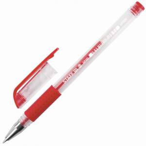 Ручка гелевая STAFF эконом красная с резин...